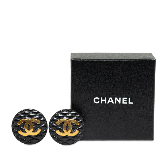CHANEL Enamel Quilted CC Clip On Earrings Costume Earrings - Picture 4 of 4